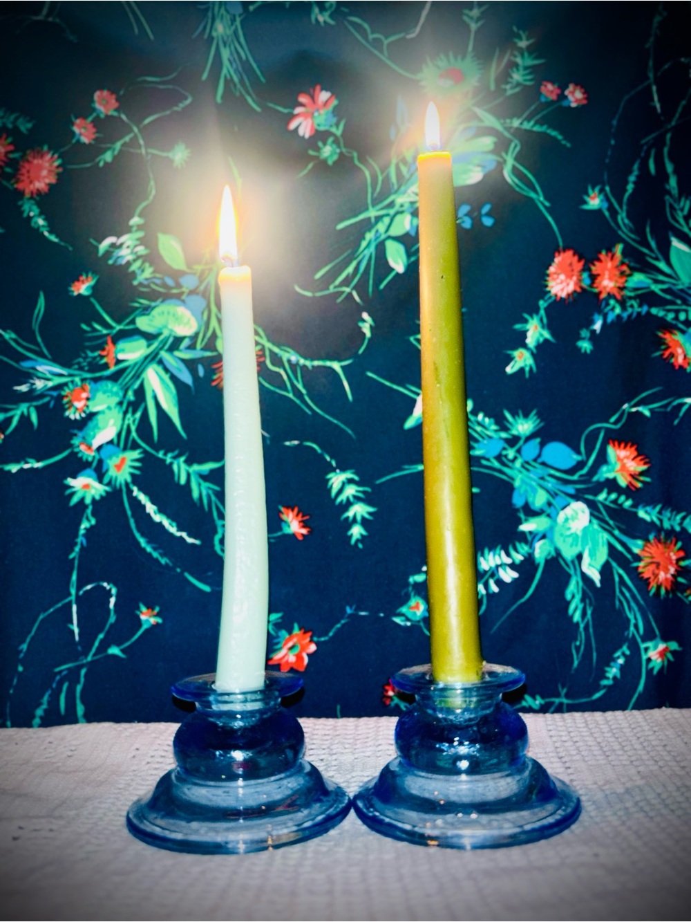 Vtg 1970s Set of (2) Indiana Glass Co Candlestick Holders in Blue Madrid